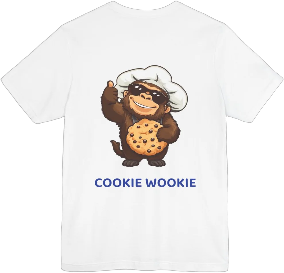 White Cookie Wookie tee, back, with Chewy